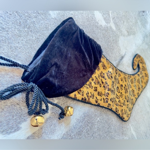Shabby Cottage Christmas Stocking Leopard & Black Velvet Jingle Bells Paris Chic - Picture 7 of 13
